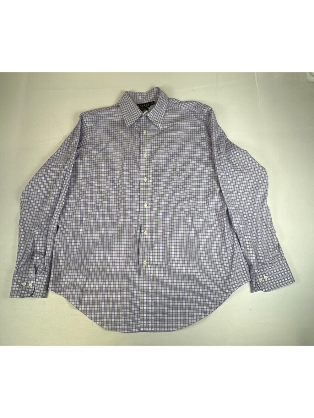 Lauren Ralph Lauren Men 17.5 36/37 Purple Plaid Dress Shirt Non Iron Cotton